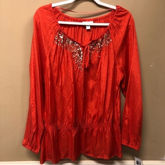 Charter Club Orange Swiss Dot Blouse Size PXL Petite NWT - Picture 1 of 6